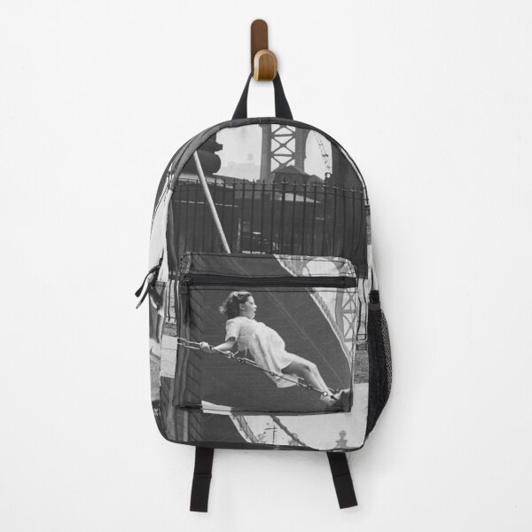 Item preview, Empire state of mind, girl on a swing, Brooklyn Bridge vintage black and white photograph designed and sold by Astrid Arkhangelsky.