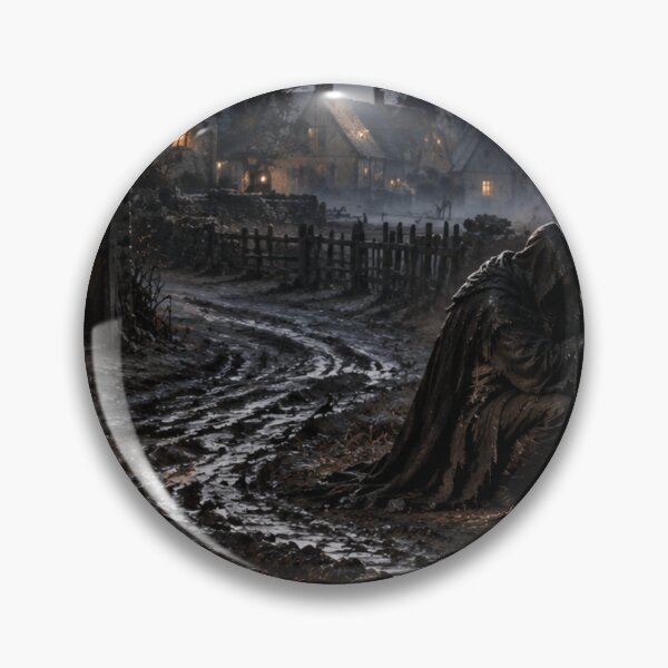 Item preview, Haunted Boundary Stone at Dawn – Gothic Folk Horror Dark Fantasy Village Art designed and sold by Element Horizon Studio.