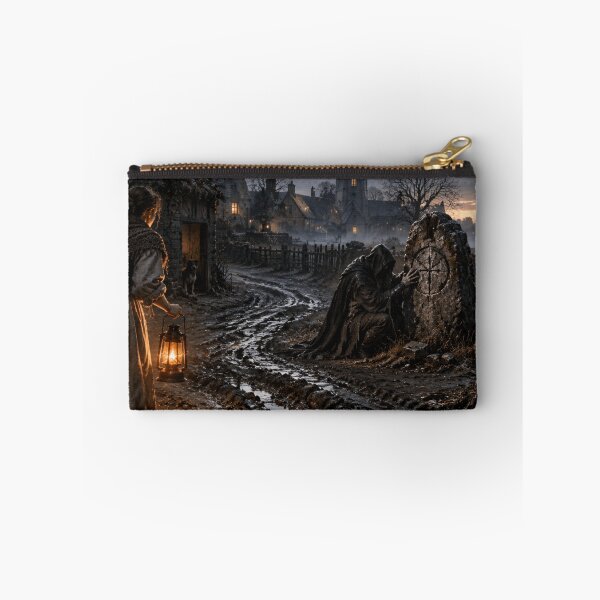 Item preview, Haunted Boundary Stone at Dawn – Gothic Folk Horror Dark Fantasy Village Art designed and sold by Element Horizon Studio.