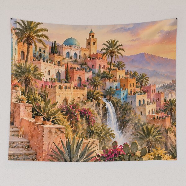 Item preview, Boho Moroccan Sunset Coastal Watercolour Painting designed and sold by Jozefin's Studio.
