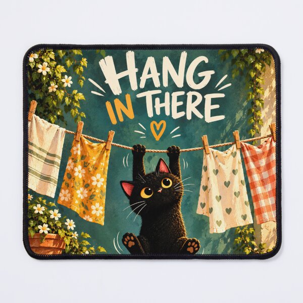 Item preview, Hang In There Cat | Cute Black Cat Motivational Art, Funny Cat Lover Gift designed and sold by AbstractAuraArt.