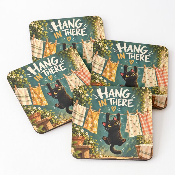 Item preview, Hang In There Cat | Cute Black Cat Motivational Art, Funny Cat Lover Gift designed and sold by AbstractAuraArt.