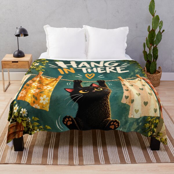 Item preview, Hang In There Cat | Cute Black Cat Motivational Art, Funny Cat Lover Gift designed and sold by AbstractAuraArt.