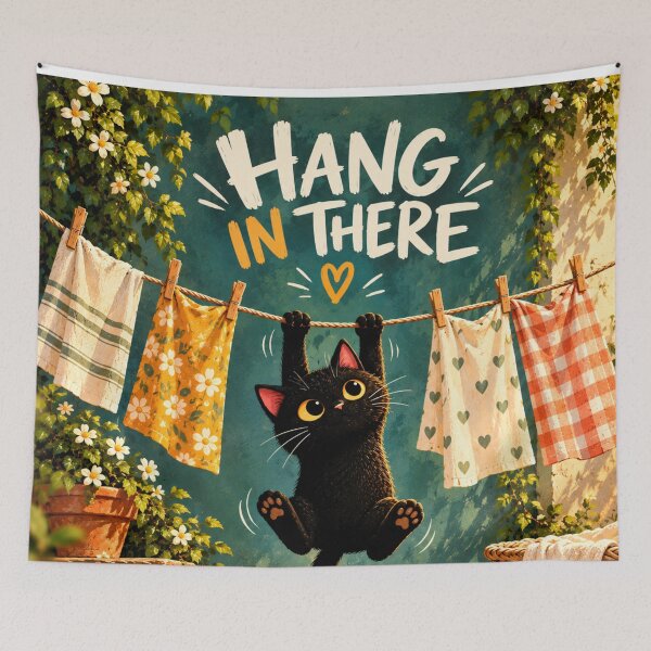 Item preview, Hang In There Cat | Cute Black Cat Motivational Art, Funny Cat Lover Gift designed and sold by AbstractAuraArt.