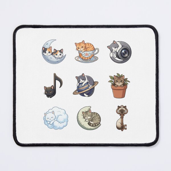 Item preview, Cozy Cat Teacup Crescent Moon Saturn Cute Sticker Sheet designed and sold by mood-draftsman.