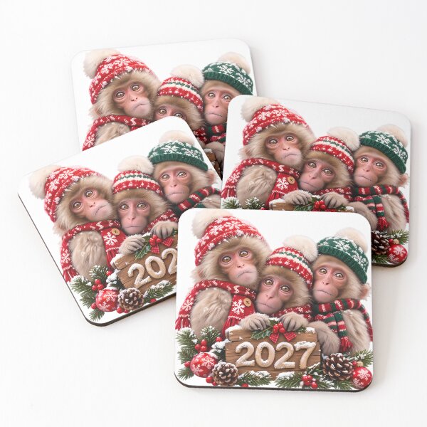 Item preview, Festive Japanese Macaque Trio 2027 – Cozy Christmas Celebration designed and sold by HoMya.