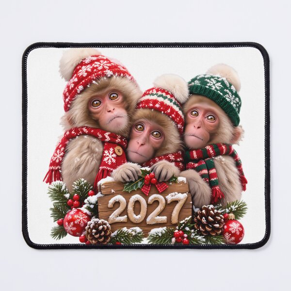 Item preview, Festive Japanese Macaque Trio 2027 – Cozy Christmas Celebration designed and sold by HoMya.