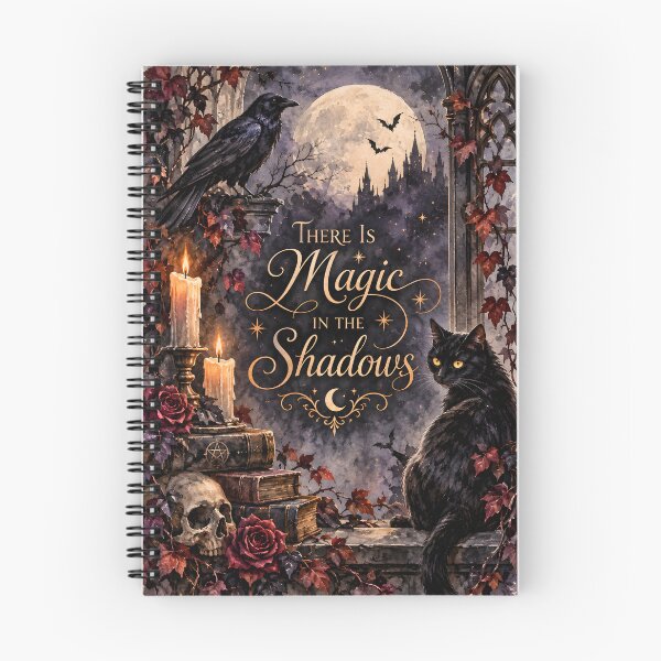 Item preview, There Is Magic in the Shadows – Gothic Raven & Black Cat Halloween Art designed and sold by blankTeeShirt.