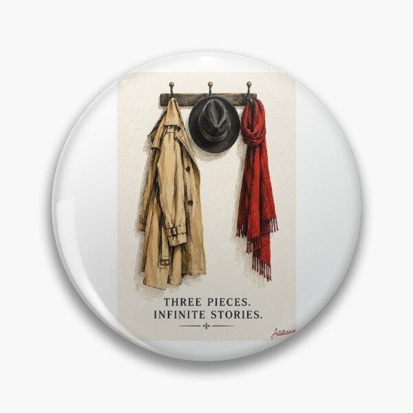 Item preview,  Minimalist Wardrobe Illustration, Trench, Fedora and Red Scarf designed and sold by Artisticanvas.