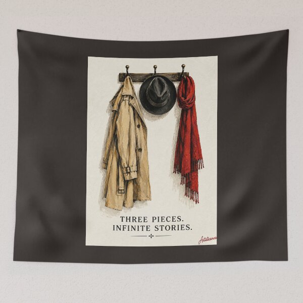 Item preview,  Minimalist Wardrobe Illustration, Trench, Fedora and Red Scarf designed and sold by Artisticanvas.