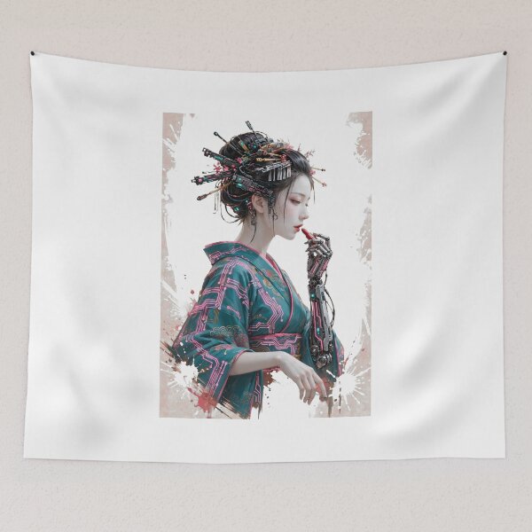 Item preview, Cyberpunk Geisha Cyborg Robotic Arming Japanese Aesthetic Art designed and sold by  One City Two Children Studio.