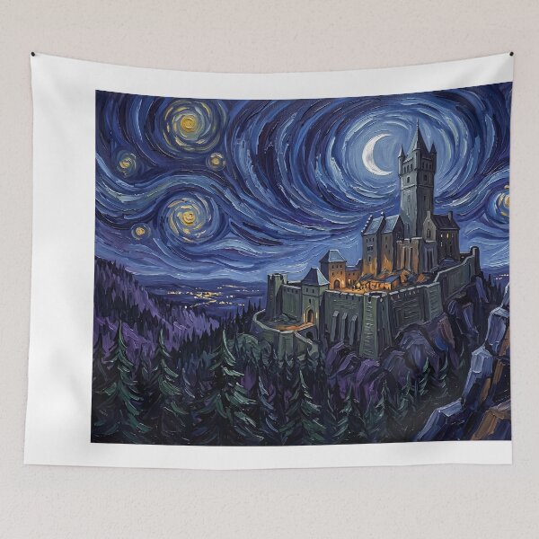 Item preview, Castle Frankenstein Starry Night Horror Landscape designed and sold by Bad-Decisions-Designs.