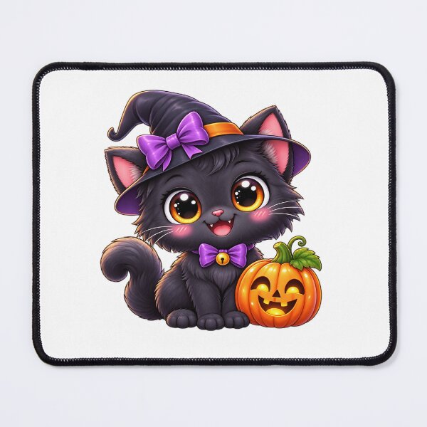Item preview, Cute Kawaii Black Cat Halloween – Chibi Witch Cat with Pumpkin designed and sold by Pixanova.