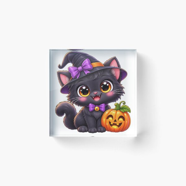 Item preview, Cute Kawaii Black Cat Halloween – Chibi Witch Cat with Pumpkin designed and sold by Pixanova.