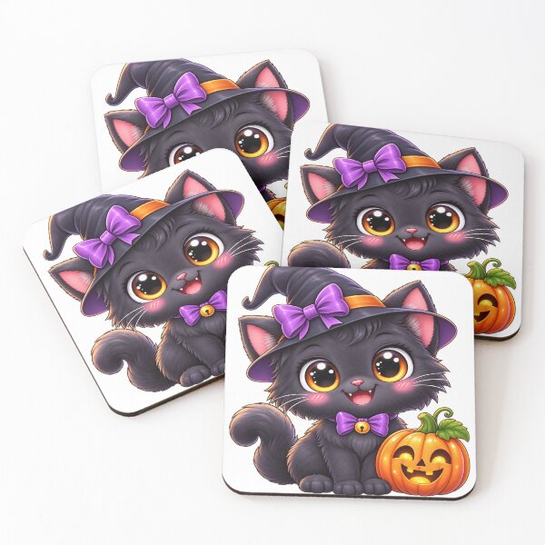 Item preview, Cute Kawaii Black Cat Halloween – Chibi Witch Cat with Pumpkin designed and sold by Pixanova.
