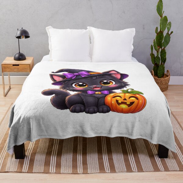 Item preview, Cute Kawaii Black Cat Halloween – Chibi Witch Cat with Pumpkin designed and sold by Pixanova.