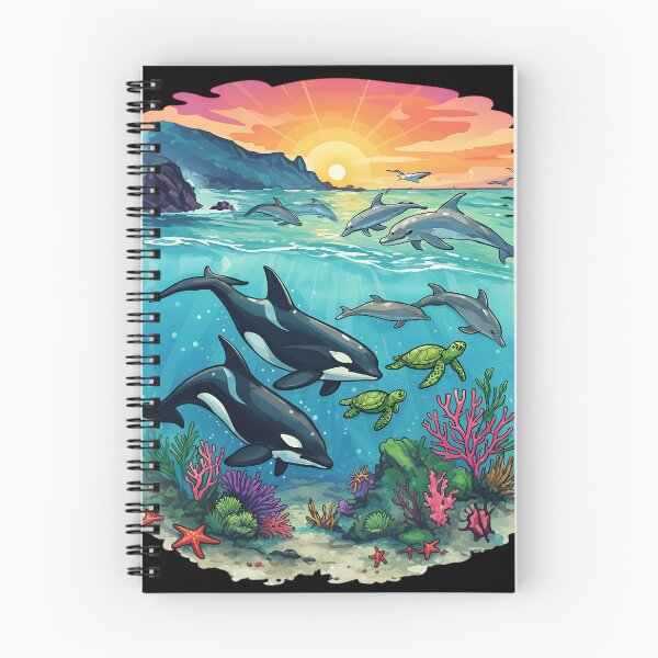 Item preview, Ocean Life Orcas and Dolphins Sunset Coral Reef Design designed and sold by HUTEND.