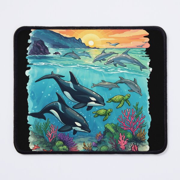 Item preview, Ocean Life Orcas and Dolphins Sunset Coral Reef Design designed and sold by HUTEND.