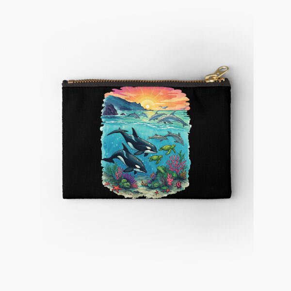 Item preview, Ocean Life Orcas and Dolphins Sunset Coral Reef Design designed and sold by HUTEND.
