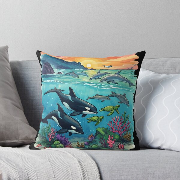 Item preview, Ocean Life Orcas and Dolphins Sunset Coral Reef Design designed and sold by HUTEND.