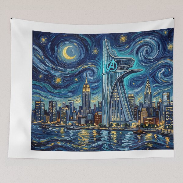 Item preview, Avengers Tower Starry Night Comic Book Landscape designed and sold by Bad-Decisions-Designs.