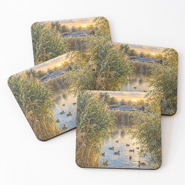 Item preview, Cottagecore Duck Pond Oil Painting Golden Sunset designed and sold by Jozefin's Studio.