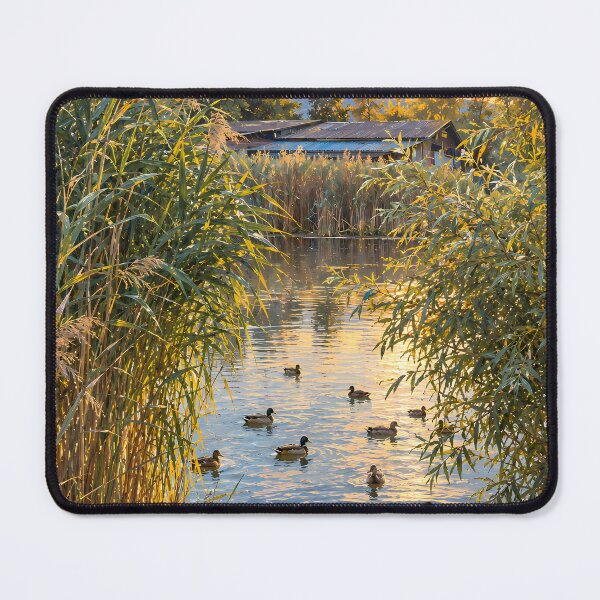 Item preview, Cottagecore Duck Pond Oil Painting Golden Sunset designed and sold by Jozefin's Studio.