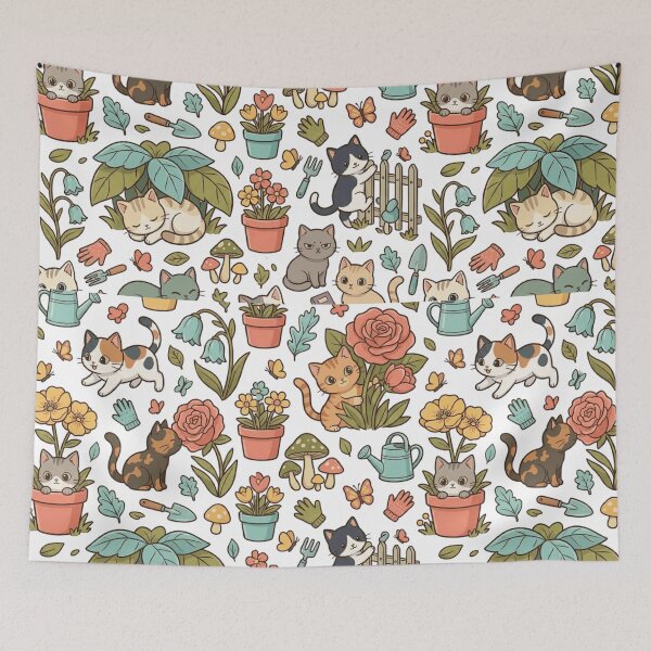 Item preview, Garden Cat Botanical Floral Roses Cute All Over Print Pattern    designed and sold by mood-draftsman.