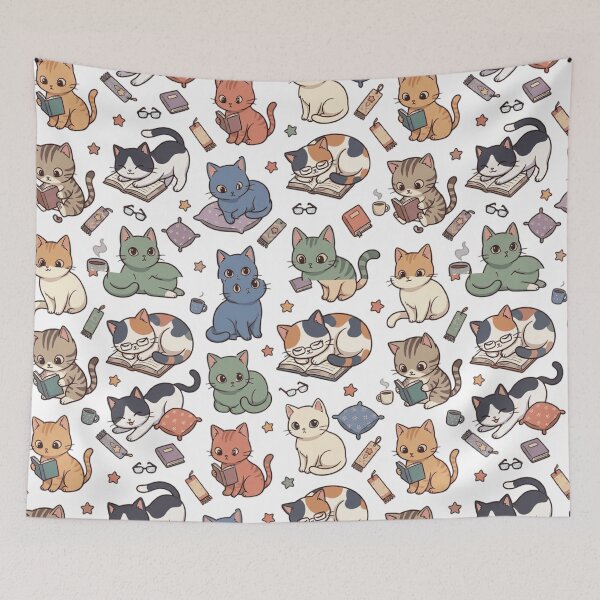 Item preview, Bookish Cat Reading Library Glasses Cute All Over Print Pattern    designed and sold by mood-draftsman.