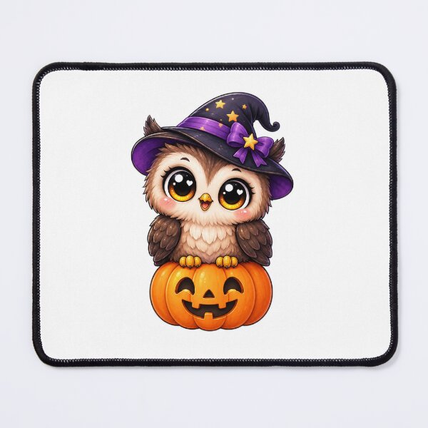 Item preview, Cute Kawaii Owl Halloween – Chibi Witch Owl Sitting on Jack O Lantern designed and sold by Pixanova.