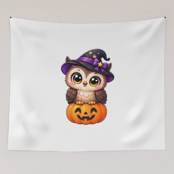 Item preview, Cute Kawaii Owl Halloween – Chibi Witch Owl Sitting on Jack O Lantern designed and sold by Pixanova.