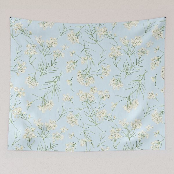 Item preview, Dainty White Native Wildflower Field Pattern on Soft Sky designed and sold by Studio BC.
