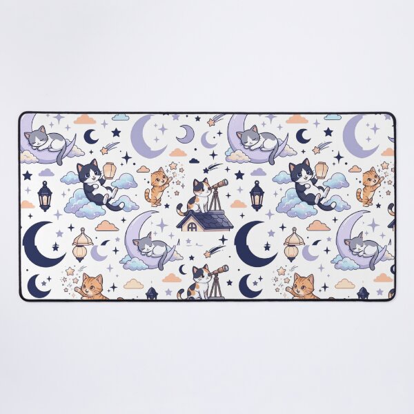 Item preview, Celestial Cat Moon Stars Astronomy Cute All Over Print Pattern designed and sold by mood-draftsman.