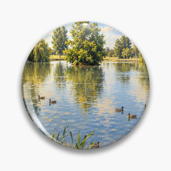 Item preview, Vintage Impressionist Lake Oil Painting with Ducks designed and sold by Jozefin's Studio.