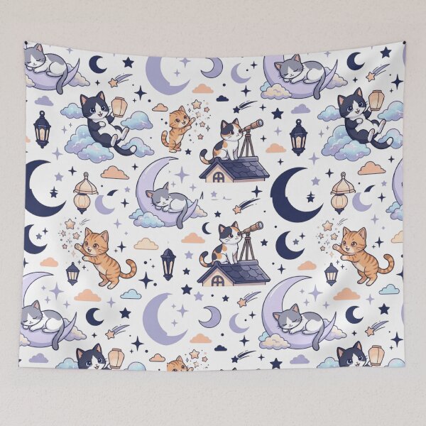 Item preview, Celestial Cat Moon Stars Astronomy Cute All Over Print Pattern    designed and sold by mood-draftsman.