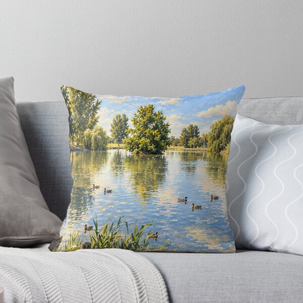 Item preview, Vintage Impressionist Lake Oil Painting with Ducks designed and sold by Jozefin's Studio.