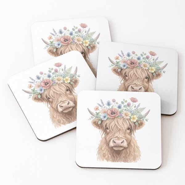 Item preview, Boho Floral Crown Highland Cow Watercolor Cute designed and sold by Arc2020.