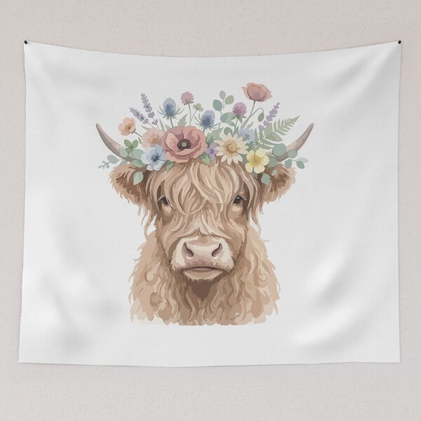 Item preview, Boho Floral Crown Highland Cow Watercolor Cute designed and sold by Arc2020.