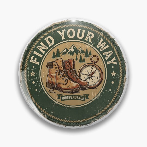 Item preview, Find Your Way Retro Hiking Boots Compass Badge designed and sold by Sanan Israyilli.