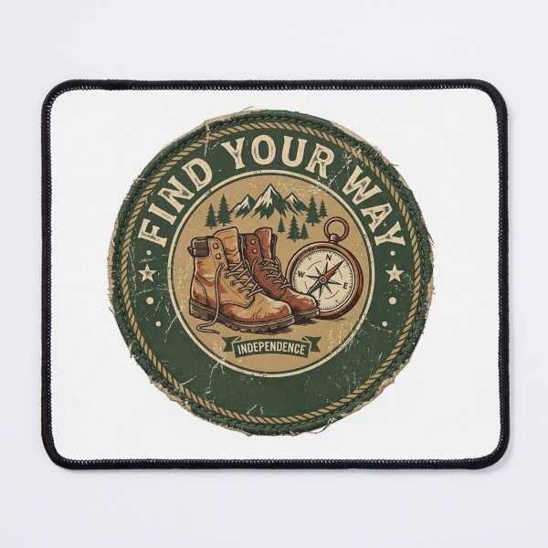 Item preview, Find Your Way Retro Hiking Boots Compass Badge designed and sold by Sanan Israyilli.