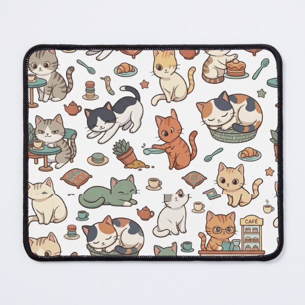 Item preview, Cat Cafe Coffee Pastry Bakery Cute All Over Print Pattern    designed and sold by mood-draftsman.