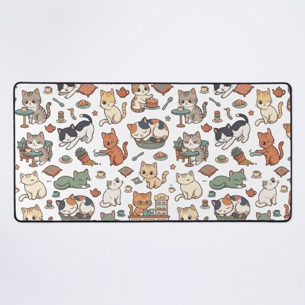 Item preview, Cat Cafe Coffee Pastry Bakery Cute All Over Print Pattern designed and sold by mood-draftsman.