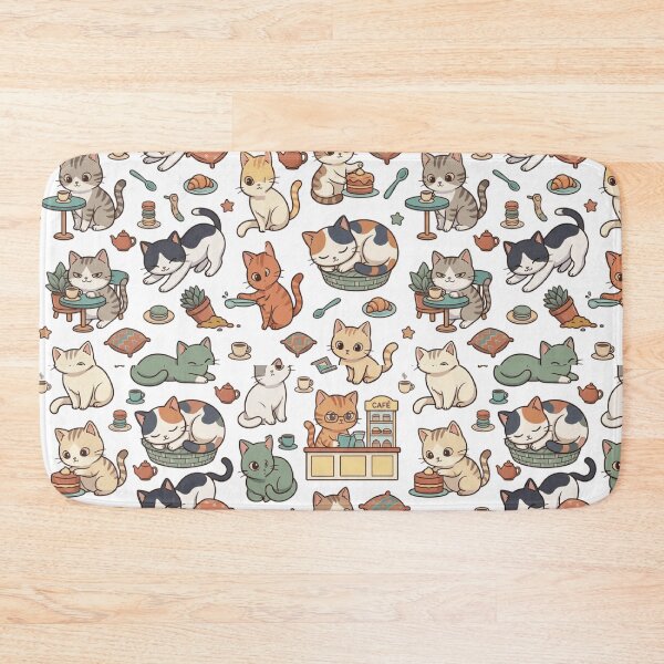 Item preview, Cat Cafe Coffee Pastry Bakery Cute All Over Print Pattern    designed and sold by mood-draftsman.