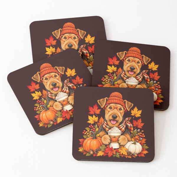 Item preview, Cozy Airedale Terrier Autumn Pumpkin Spice Latte designed and sold by ShopFanCreation.