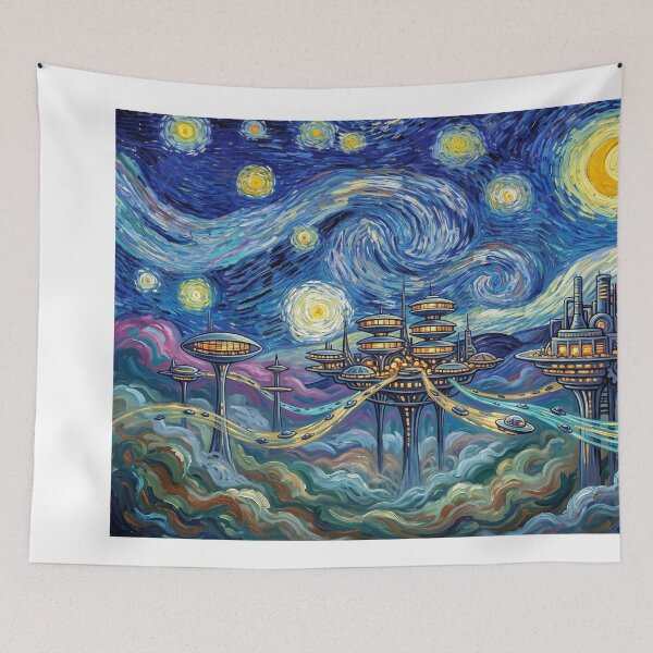 Item preview, Orbit City Starry Night Retro Future Landscape designed and sold by Bad-Decisions-Designs.