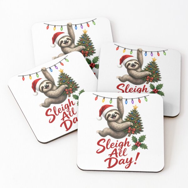 Item preview, Sloth in Santa Hat Hanging with Christmas Tree designed and sold by Linework Studio.