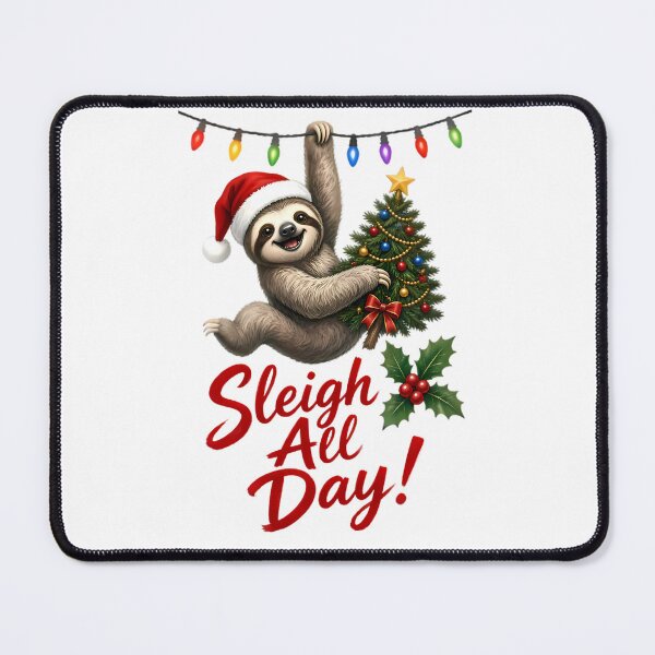 Item preview, Sloth in Santa Hat Hanging with Christmas Tree designed and sold by Linework Studio.