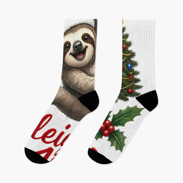 Item preview, Sloth in Santa Hat Hanging with Christmas Tree designed and sold by Linework Studio.