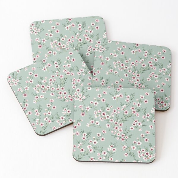 Item preview, Ditsy Pink Waxflower & Buds Pattern on Sage Green designed and sold by Studio BC.