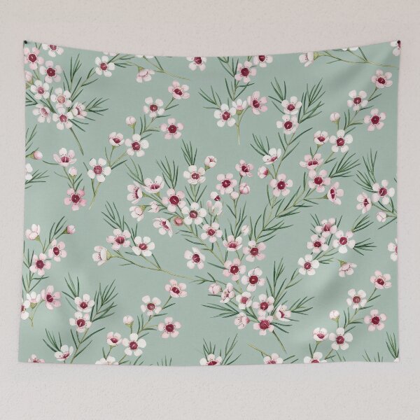Item preview, Ditsy Pink Waxflower & Buds Pattern on Sage Green designed and sold by Studio BC.
